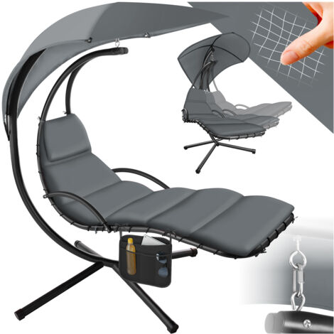 TECTAKE Tumbona colgante Elaria con toldo y bolsa lateral - tumbona colgante para jardín, tumbona tipo hamaca con toldo, silla colgante con estructura de acero