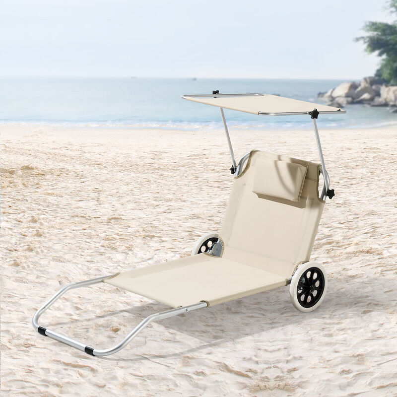 

Tumbona con 2 Ruedas Lazkano - 150 x 62 cm - Silla de playa con Parasol - Respaldo ajustable - Para Jardín Terraza Patio Piscina Playa - Hasta 110 kg