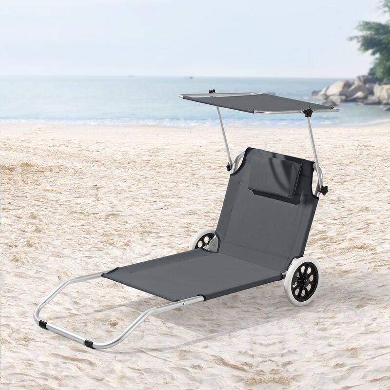 

Tumbona con 2 Ruedas Lazkano - 150 x 62 cm - Silla de playa con Parasol - Respaldo ajustable - Para Jardín Terraza Patio Piscina Playa - Hasta 110 kg