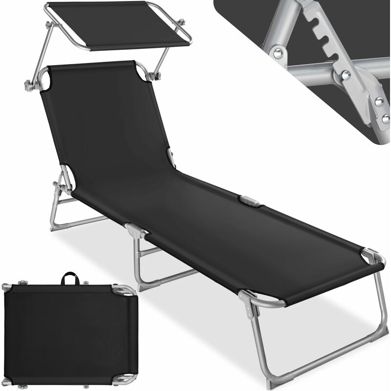 

Tectake - Tumbona con 4 posiciones - tumbona de jardín plegable, mueble para patio con respaldo ajustable, asiento de terraza impermeable - negro