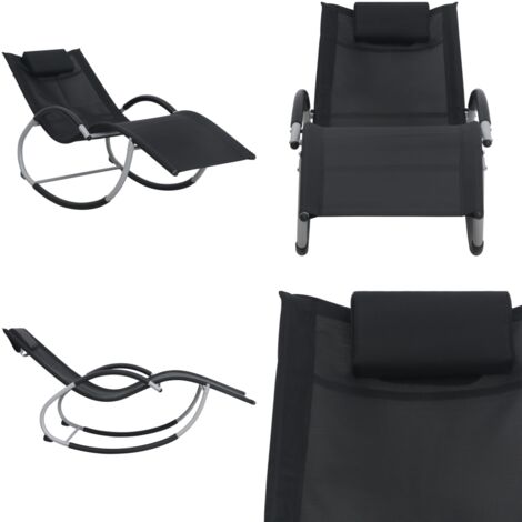 Tumbona con almohada textileno negro - Tumbona de acero - Tumbona con almohada