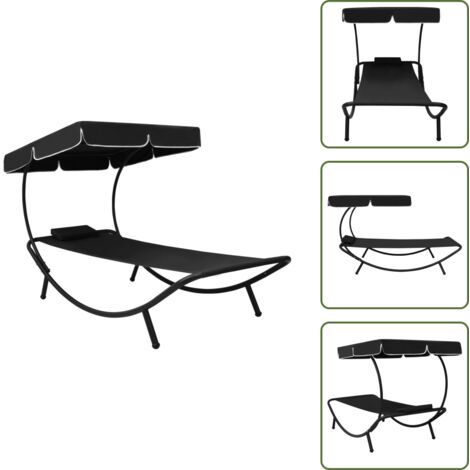 Tumbona con almohada - vidaXL Tumbona de jardín con toldo y cojín negro - Tumbona de acero
