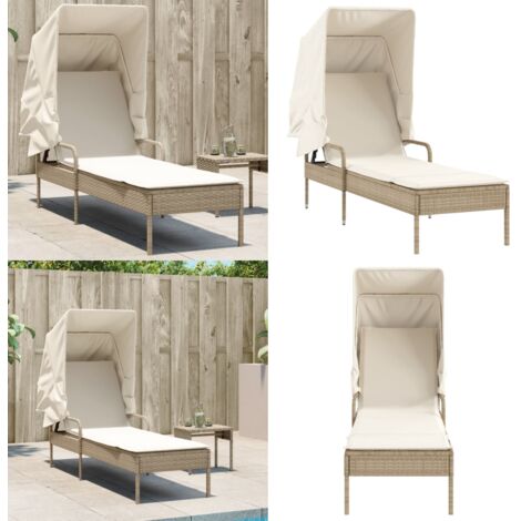 Tumbona con capota ratán sintético beige - Tumbona exterior - Tumbona con respaldo ajustable