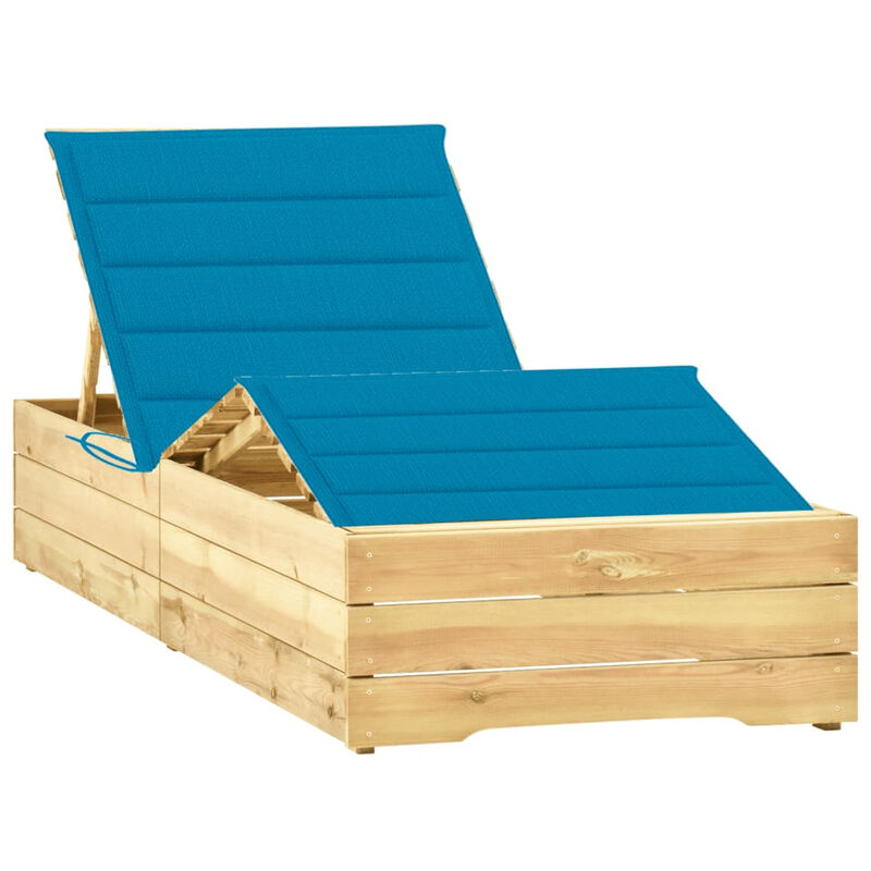 

Tumbona con cojin azul madera de pino impregnada