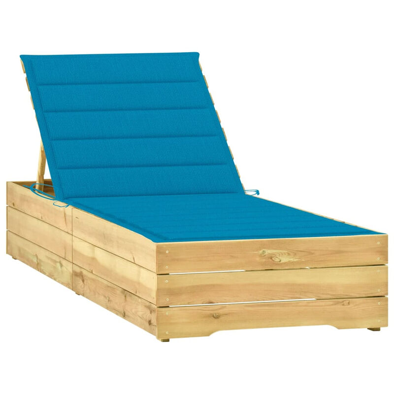 

Tumbona con cojin azul madera de pino impregnada