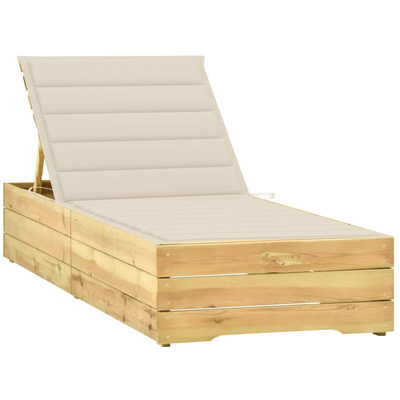 

Tumbona con cojín crema madera de pino impregnada