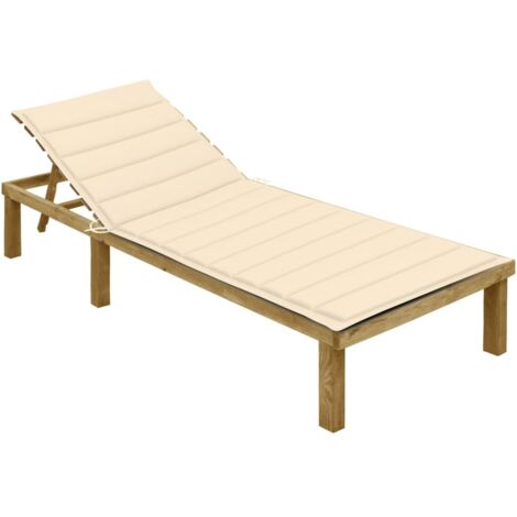 Tumbona con cojín crema madera de pino impregnada