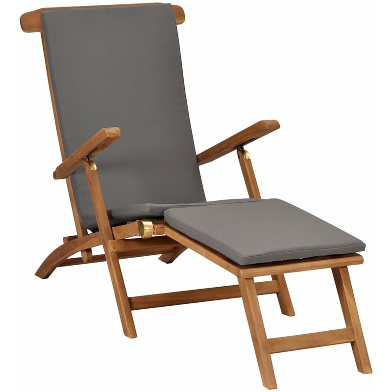 

Happyshopping - Tumbona con cojin de madera maciza de teca gris oscuro
