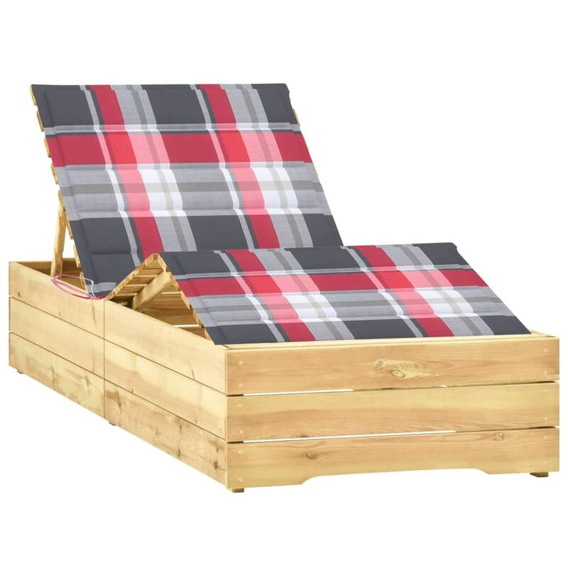 

Tumbona con cojín estampado de cuadros madera pino impregnada