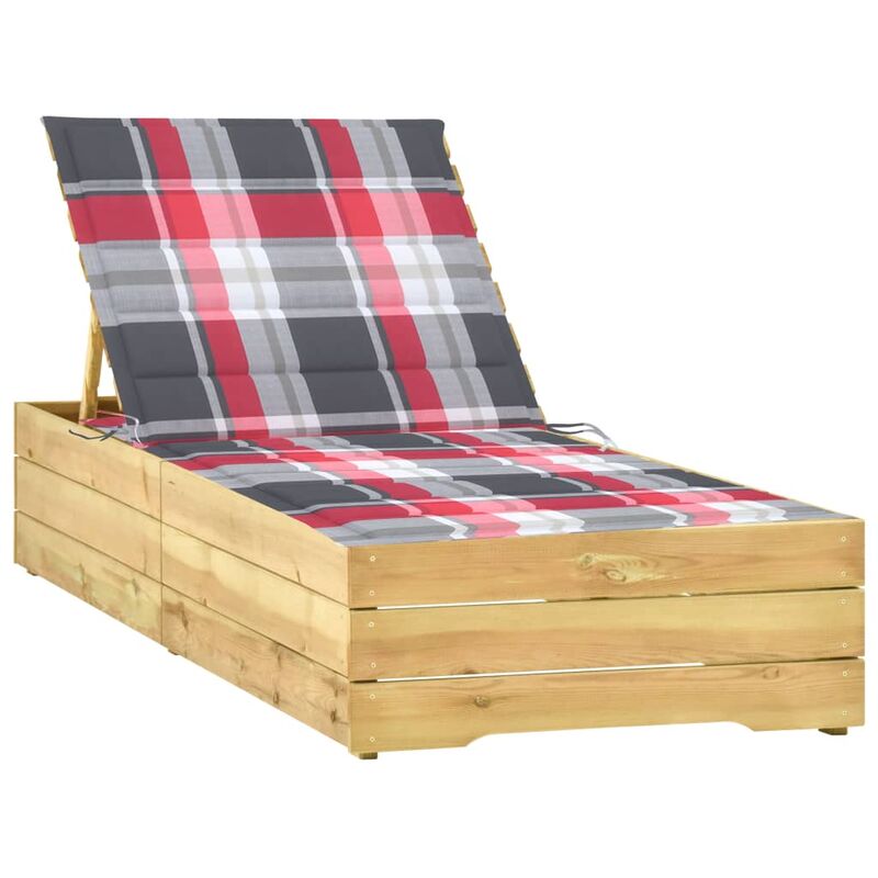 

Tumbona con cojín estampado de cuadros madera pino impregnada