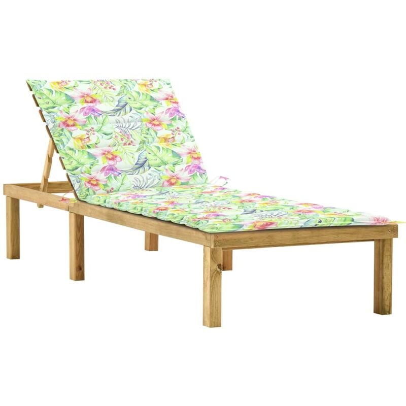 

Tumbona con cojín estampado de hojas madera de pino impregnada