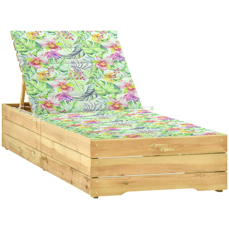 

Tumbona con cojín estampado de hojas madera de pino impregnada
