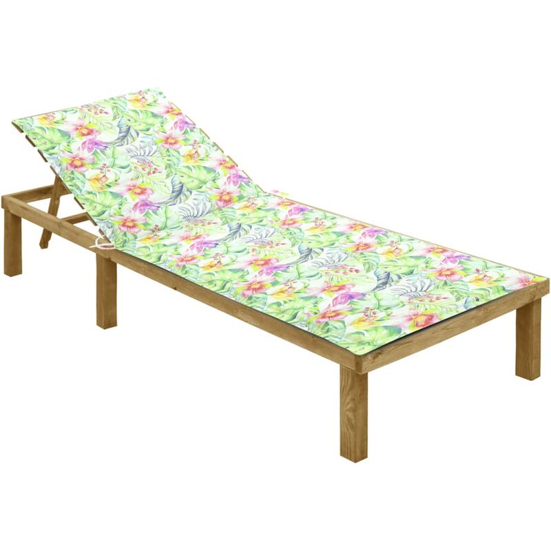 

Tumbona con cojín estampado de hojas madera de pino impregnada
