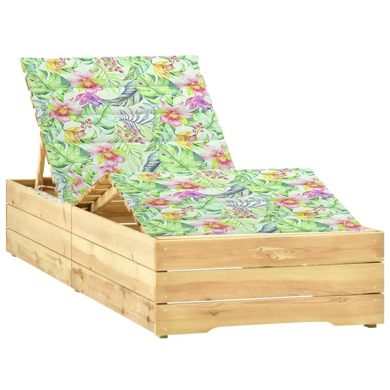 

Tumbona con cojín estampado de hojas madera de pino impregnada