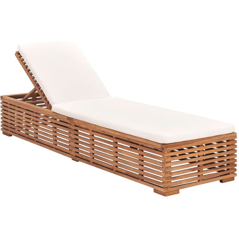 

Tumbona con cojín madera maciza de teca crema