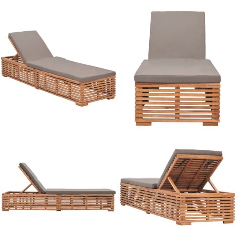 Tumbona con cojín madera maciza de teca gris oscuro - Tumbona de madera - Tumbona de teca