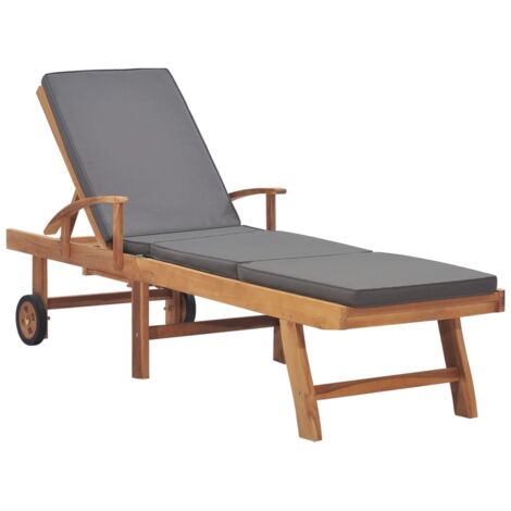 Tumbona con cojín madera maciza de teca gris oscuro vidaXL