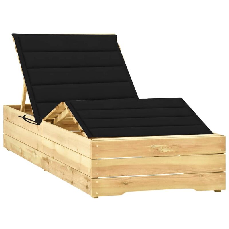 

Tumbona con cojín negro madera de pino impregnada