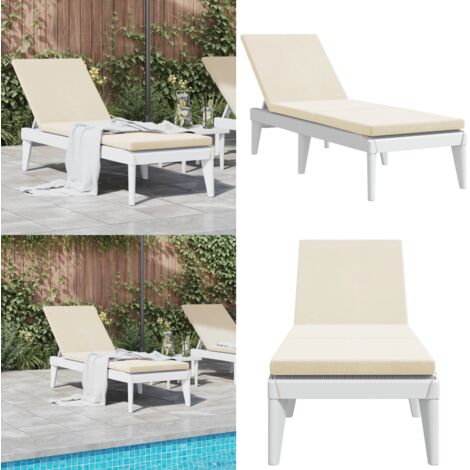Tumbona con cojín PP blanco 186x60x29 cm - Tumbona con respaldo ajustable - Tumbona de exterior