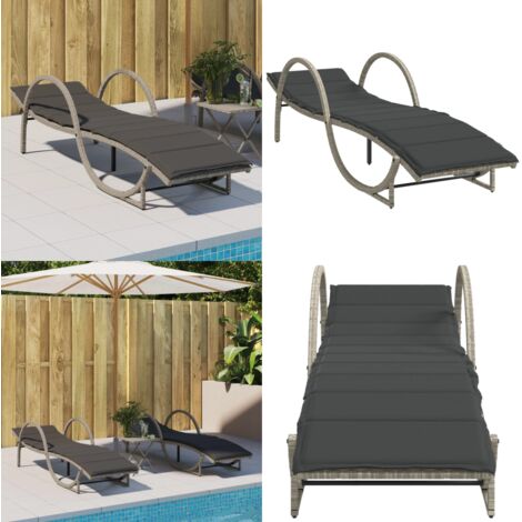 Tumbona con cojín ratán sintético gris claro 60x199x42 cm - Ratán sintético - Cojín de asiento