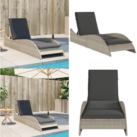 Tumbona con cojín ratán sintético gris claro 60x205x73 cm - Tumbona con respaldo ajustable - Tumbona sintética