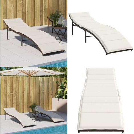 Tumbona con cojín ratán sintético marrón 55x199x50 cm - Tumbona con respaldo ajustable - Tumbona sintética