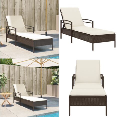 Tumbona con cojín ratán sintético marrón 63x200x81 cm - Tumbona con respaldo ajustable - Tumbona con cojín