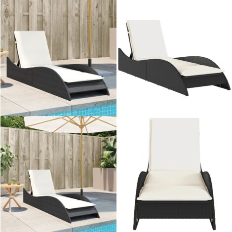 Tumbona con cojín ratán sintético negro 60x205x73 cm - Tumbona con respaldo ajustable - Tumbona de ratán sintético
