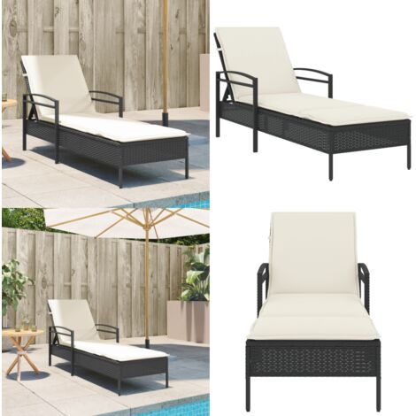 Tumbona con cojín ratán sintético negro 63x200x81 cm - Tumbona con respaldo ajustable - Tumbona con cojín
