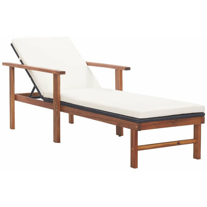 

Tumbona con cojin ratan sintetico y madera maciza acacia negro