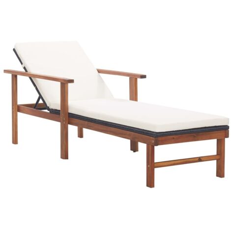 Tumbona con cojín ratán sintético y madera maciza acacia negro