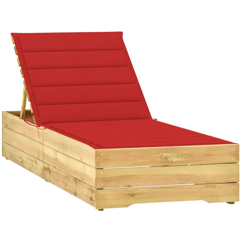 

Tumbona con cojín rojo madera de pino impregnada