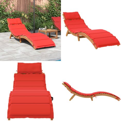 Tumbona con cojín rojo madera maciza de acacia - Tumbona de acacia - Tumbona para jardín