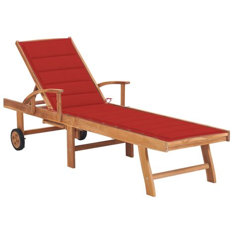Tumbona con cojín rojo madera maciza de teca vidaXL