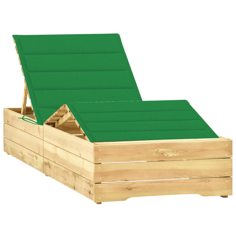 

Tumbona con cojin verde madera de pino impregnada