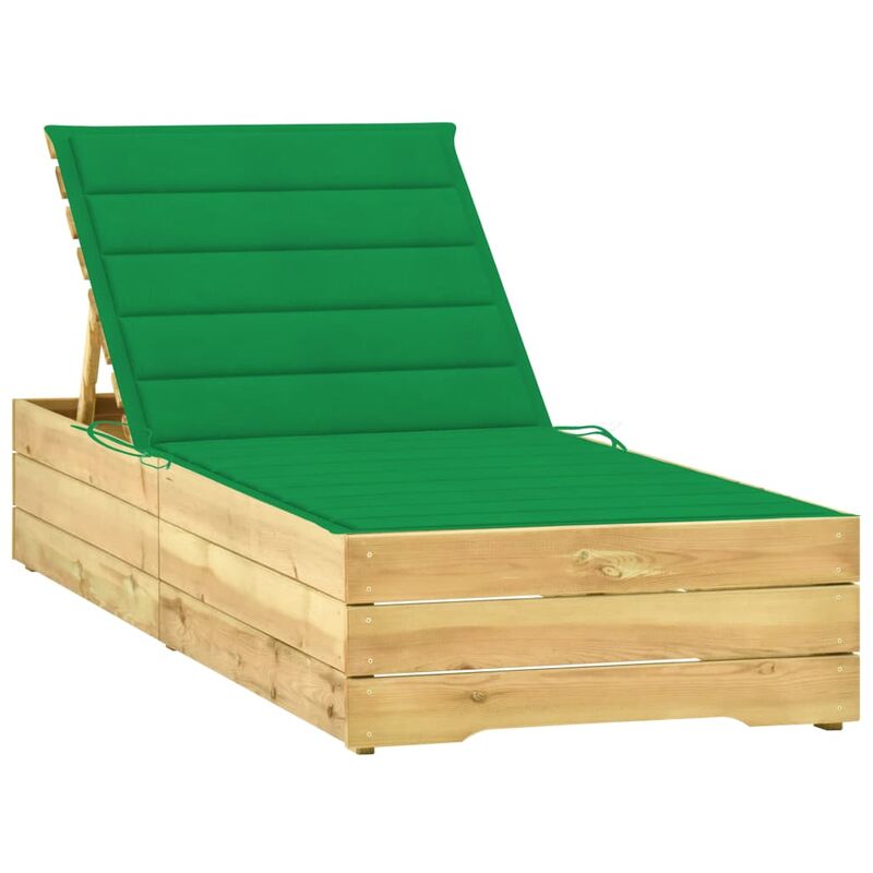 

Tumbona con cojín verde madera de pino impregnada