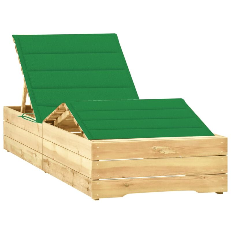

Tumbona con cojín verde madera de pino impregnada