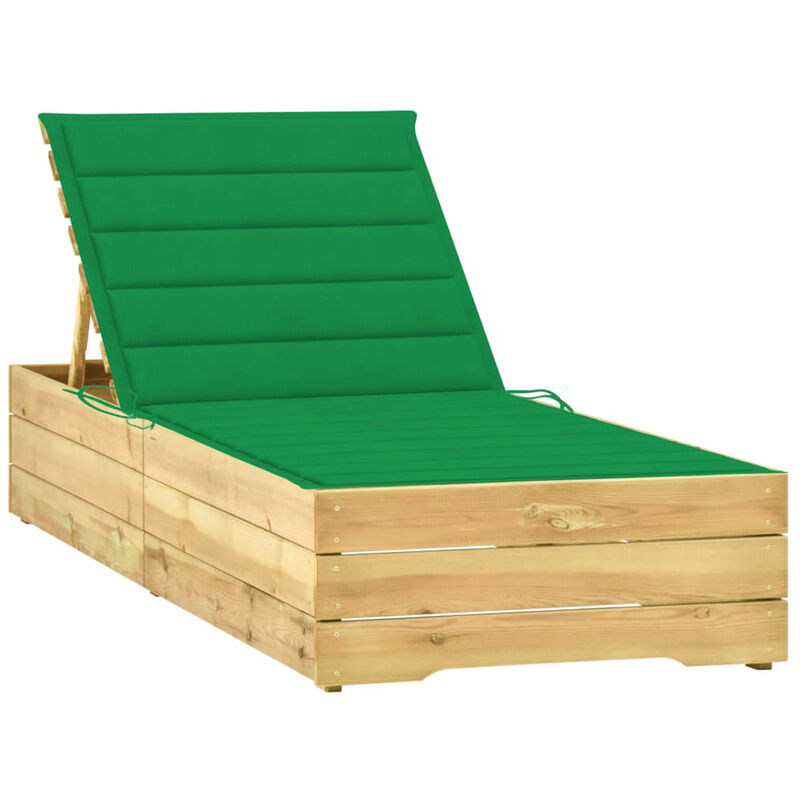 

Tumbona con cojin verde madera de pino impregnada
