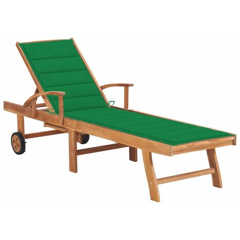 Tumbona con cojín verde madera maciza de teca vidaXL