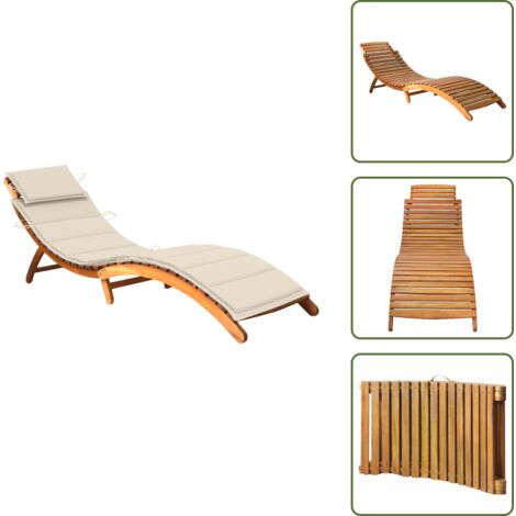 Tumbona con cojín - vidaXL Tumbona de jardín con cojín madera maciza de acacia - Tumbona para jardín