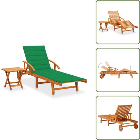 Tumbona con cojín - vidaXL Tumbona de jardín con mesa y cojín madera maciza de acacia - Tumbona de acacia