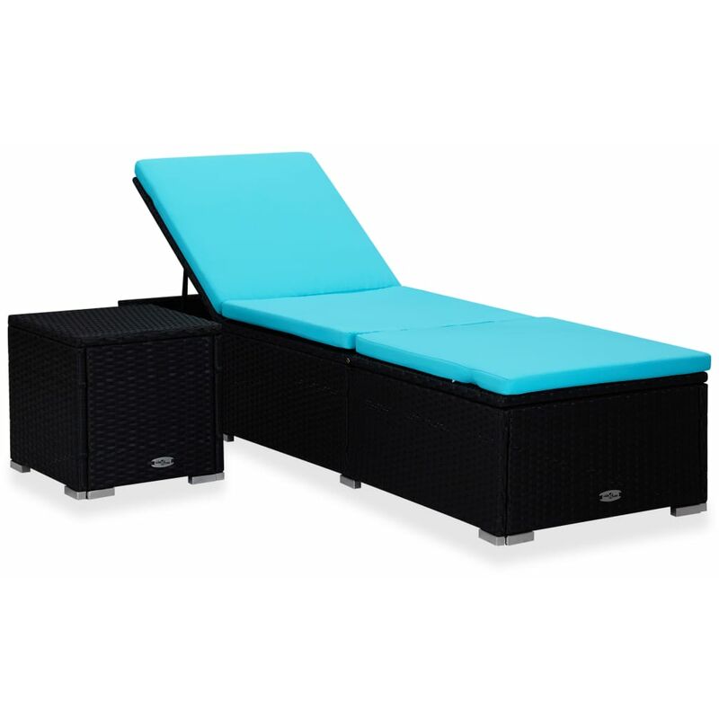 

vidaXL Tumbona con cojín y mesita de ratán sintético azul - Negro