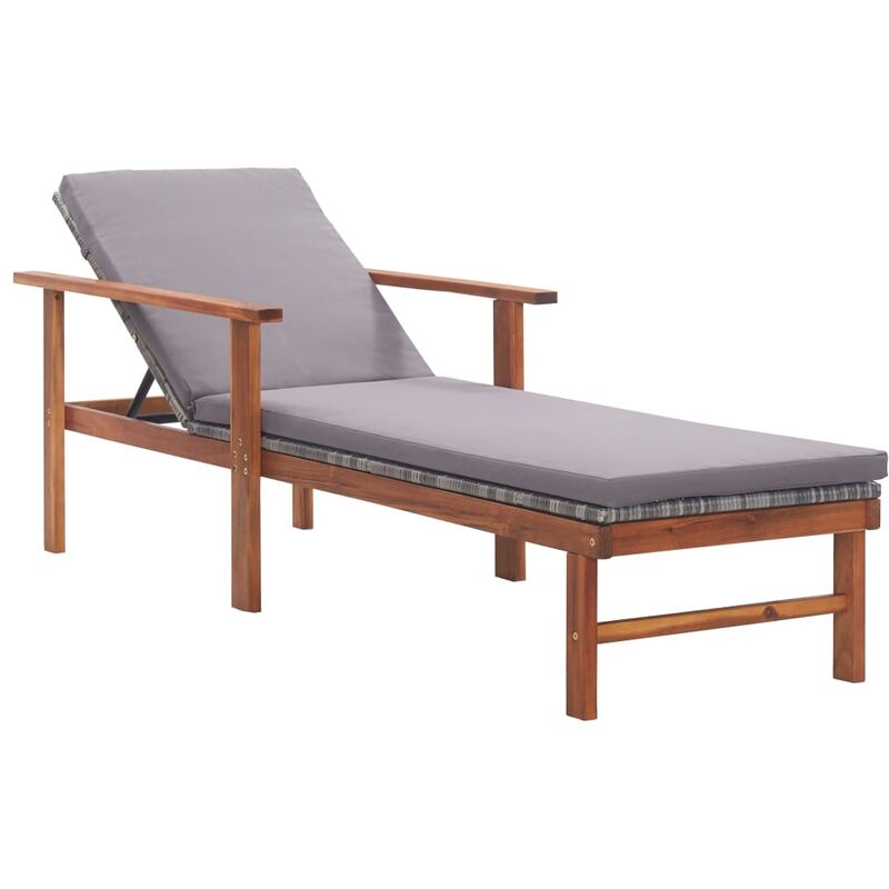 

Tumbona con cojín ratán sintético y madera maciza acacia gris - Gris