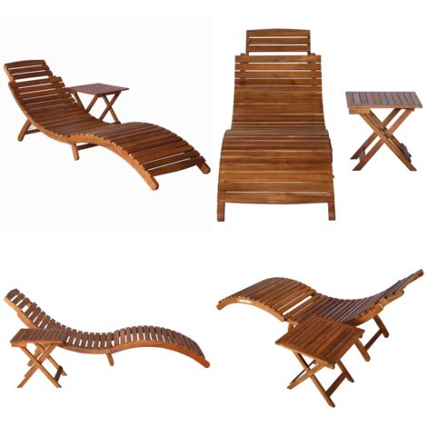 Tumbona con mesa madera maciza de acacia marrón - Mesa de acacia - Tumbona con mesa