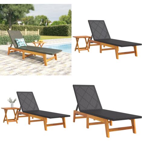 Tumbona con mesa ratán sintético y madera maciza de acacia - Tumbona de acacia - Tumbona con respaldo ajustable