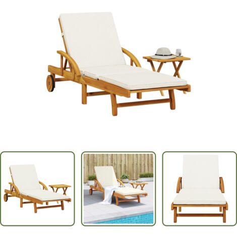 Tumbona con mesa -  Tumbona con cojín y mesa madera maciza de acacia