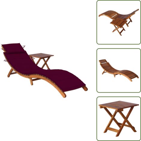 Tumbona con mesa - vidaXL Tumbona de jardín con mesa y cojín madera maciza de acacia - Tumbona de acacia