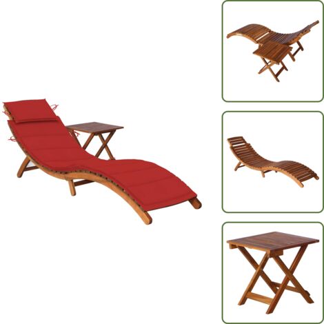 Tumbona con mesa - vidaXL Tumbona de jardín con mesa y cojín madera maciza de acacia - Tumbona de acacia