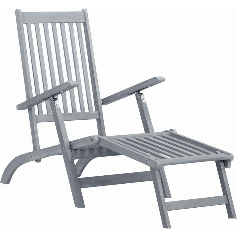 

Madera Maciza de Acacia Tumbona de Jardín con Reposapiés Gris Deslavado - Gris - Vidaxl