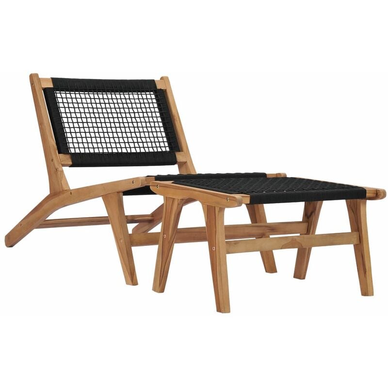 

Tumbona con reposapiés madera maciza de teca y cuerda